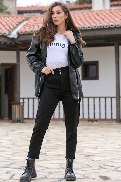 Kadın Mom Jeans Kot Pantolon  Siyah 6