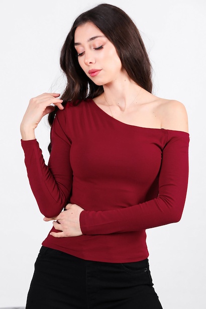 Kadın Omuz Büzgülü Uzun Kol Bluz 