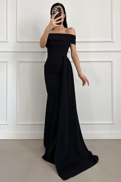 Kadın Scuba Krep Uzun Abiye 