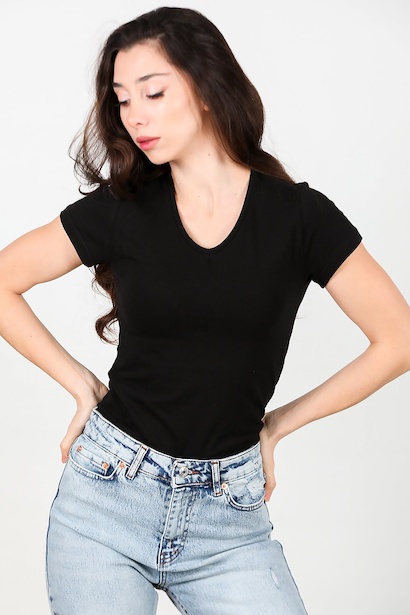 Kadın V Yaka T-shırt 