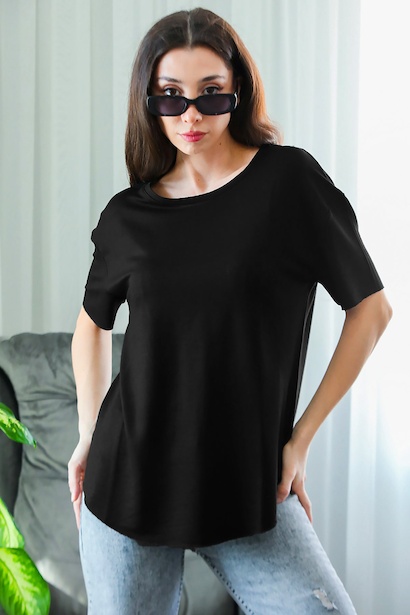 Kadın Eteği Oval Bisiklet Yaka Tshırt 