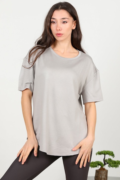 Kadın Eteği Oval Bisiklet Yaka Tshırt 