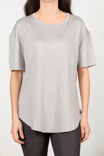 Kadın Eteği Oval Bisiklet Yaka Tshırt  Gri 6