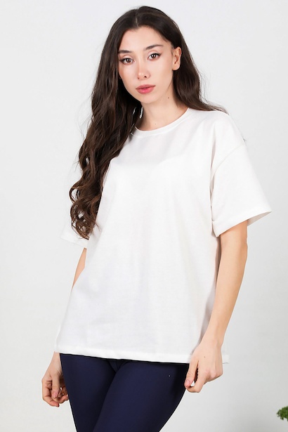 Kadın Bisiklet Yaka Oversize Tshırt 