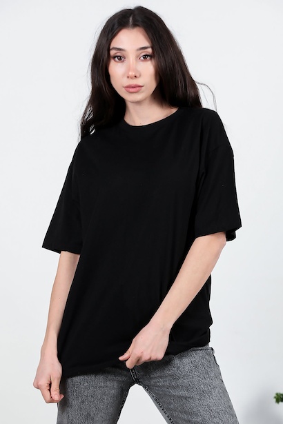 Kadın Bisiklet Yaka Oversize Tshırt 
