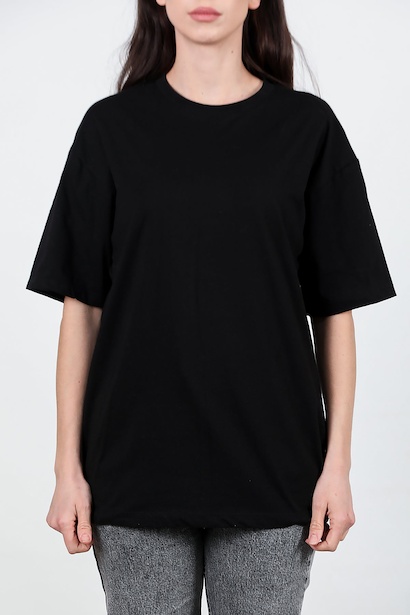 Kadın Bisiklet Yaka Oversize Tshırt  Siyah 6