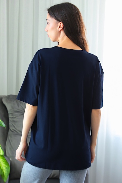 Kadın Oversize T-shirt  Lacivert 6