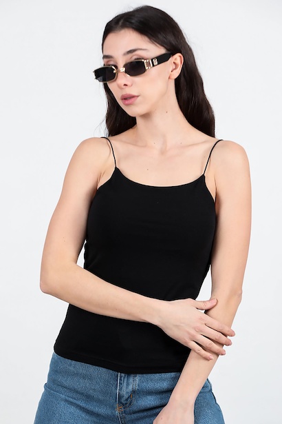 Kadın Lastik İp Askılı Bluz  Siyah 6