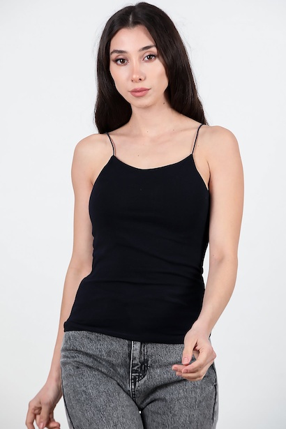 Kadın Lastik İp Askılı Bluz  Lacivert 6