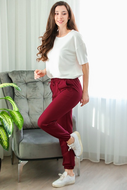 Kadın İki İplik Çimalı Paça Lastikli Eşofman 