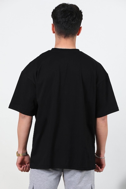 Erkek Bisiklet Yaka Oversize T-shirt  Siyah 6