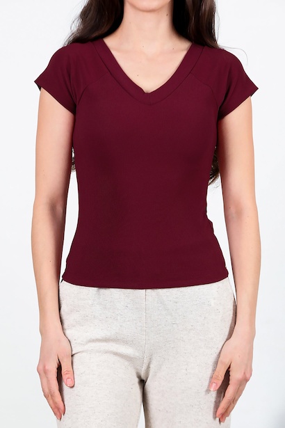 Kadın Ön-arka V Yaka Bady  Bordo 6