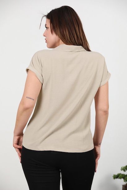 Büyük Beden Gömlek Yaka Bluz  Taş 6