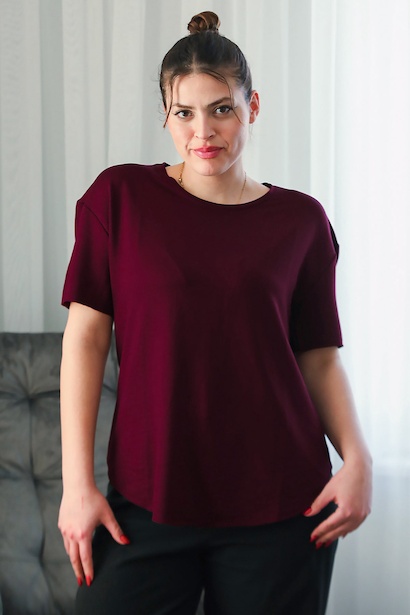 Büyük Beden Eteği Oval Bisiklet Yaka Tshırt 