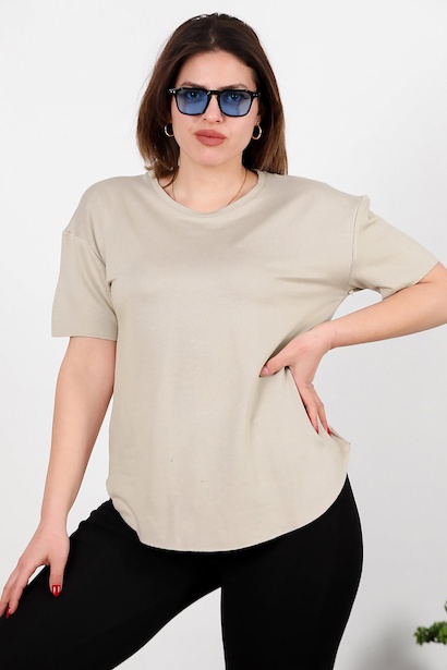 Büyük Beden Eteği Oval Bisiklet Yaka Tshırt 