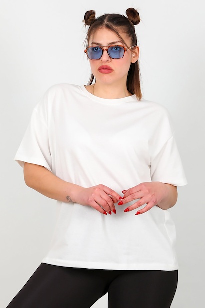 Büyük Beden Bisiklet Yaka Oversize İki İplik Tshirt 