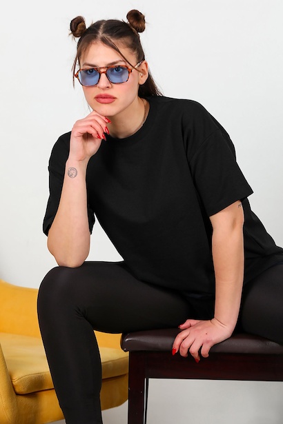 Büyük Beden Bisiklet Yaka Oversize İki İplik Tshirt 