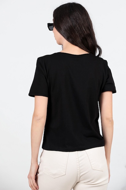 Kadın V Yaka T-shırt  Siyah 6