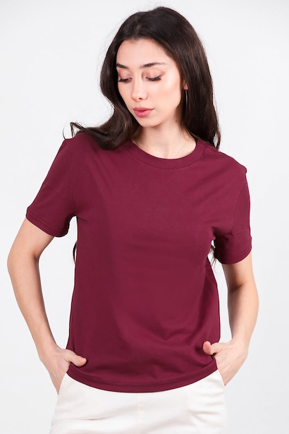 Kadın Bisiklet Yaka T-shırt  Bordo 6