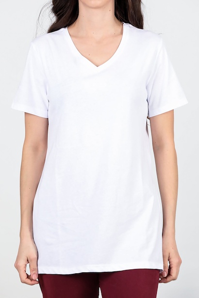 Kadın Yan Yırtmaçlı V Yaka T-shırt  Beyaz 6