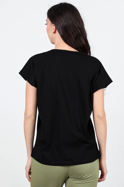 Kadın V Yaka T-shırt  Siyah 6