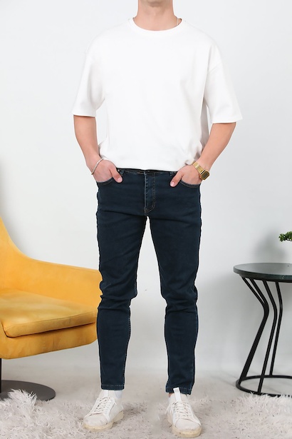 Erkek Likralı Boru Paça Pantolon  Lacivert 6