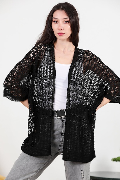 Kadın Ajurlu Hırka  Siyah 6