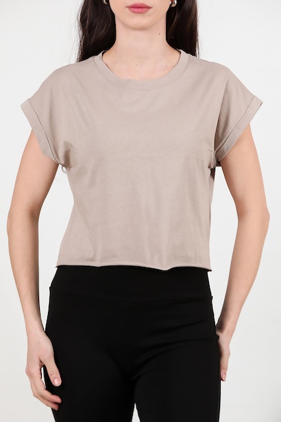 Kadın Duble Kol Tişört  Vizon 6