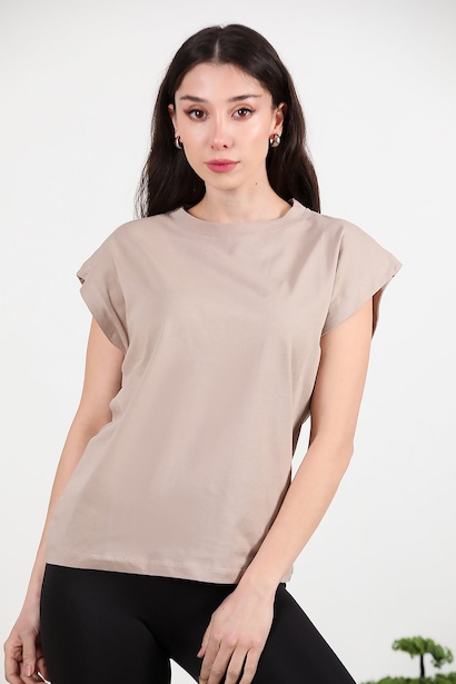 Kadın Bisiklet Yaka Oversize T-shirt 