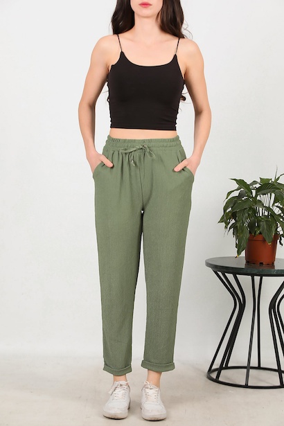 Kadın Bürümcük Duble Paça Pantolon  Haki 6