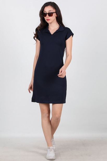 Kadın Gömlek Yaka Kısa Kollu Kısa Elbise 