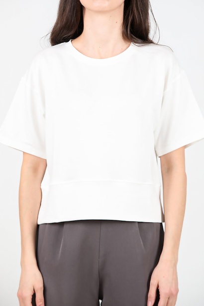 Kadın Bisiklet Yaka Yan Yırtmaçlı T-shırt  Ekru 6