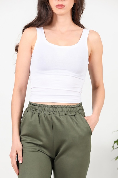 Kalın Askılı Kadın Body  Beyaz 6