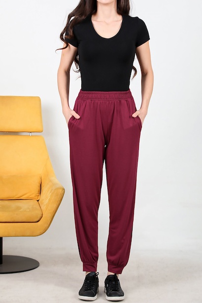 Kadın Paça Manşetli Yan Cepli Modal Pantolon  Bordo 6