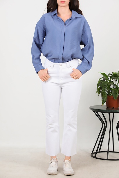 Kadın Crop Jeans Kot Pantolon  Beyaz 6