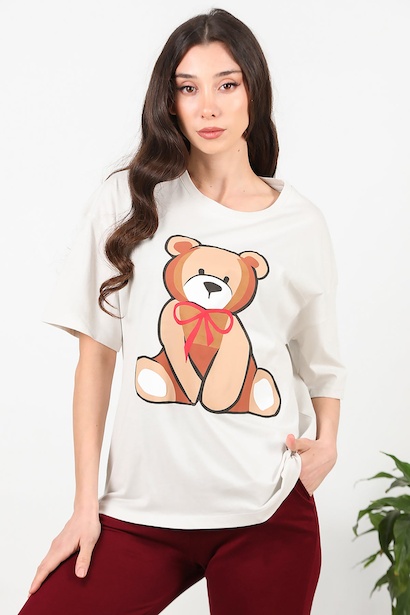 Kadın Önü Baskılı Owersize T-shırt 