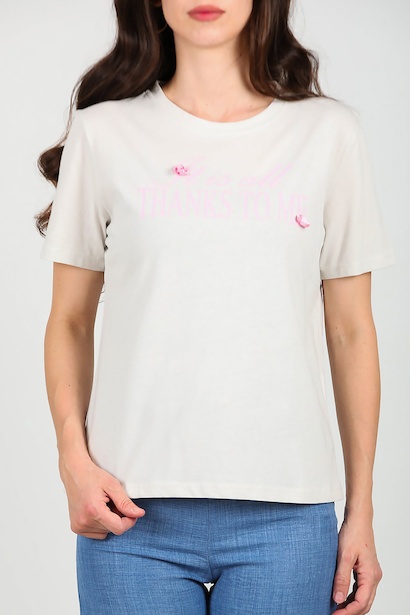 Kadın Bisiklet Yaka Baskılı Tshırt  Gri 6