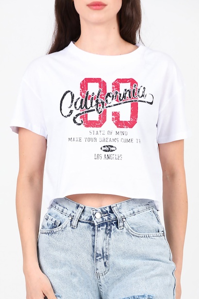 Kadın Baskılı Kısa Tshırt  Ekru 6