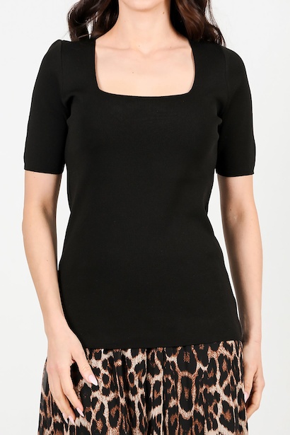 Kadın Kare Yaka Bluz  Siyah 6