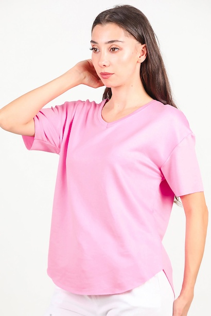 Kadın Eteği Oval V Yaka Tshırt 