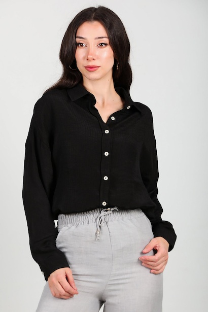 Kadın Parlak Keten Owersize Gömlek 