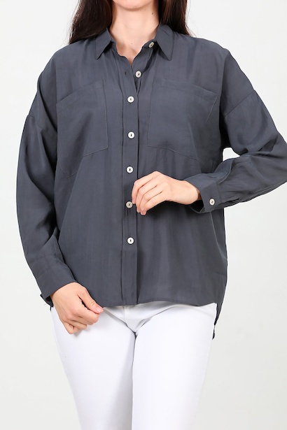 Kadın İki Cepli Gömlek  Füme 6