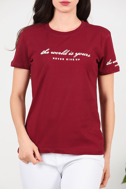 Kadın Bisiklet Yaka Tshırt  Bordo 6