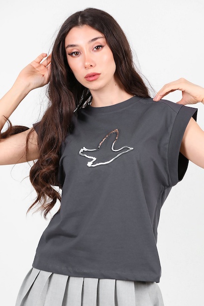 Kadın Baskılı Kolsuz Bluz 