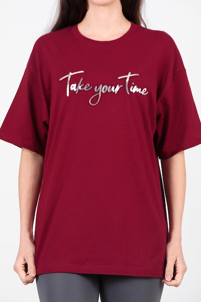 Kadın Ön Yazılı T-shirt  Bordo 6