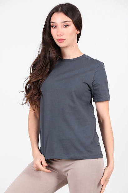 Kadın Omzu Çimalı Basıc Tshırt 