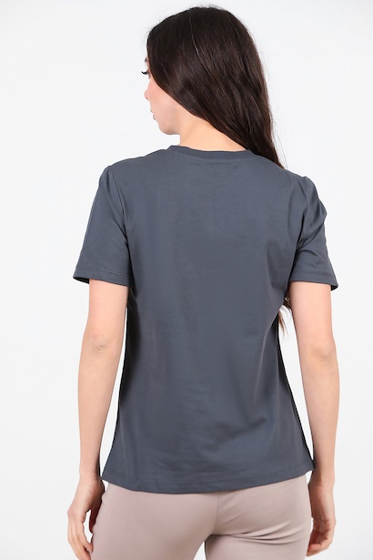 Kadın Omzu Çimalı Basıc Tshırt  Füme 6