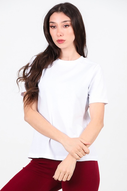 Kadın Omzu Çimalı Basıc Tshırt 