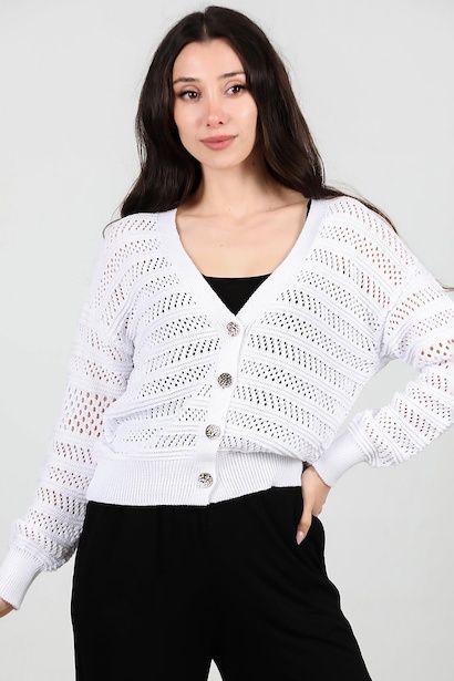 Kadın Ön Düğmeli Hırka  Ekru 6