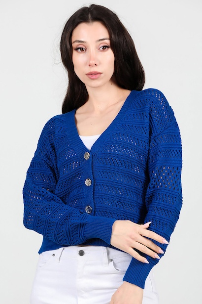 Kadın Ön Düğmeli Hırka  Saks 6